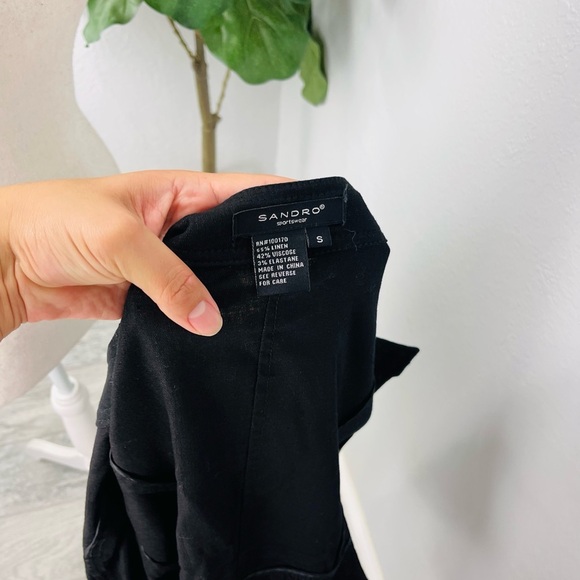 SANDRO Sportswear Black Linen Blend Peplum Button Down Jacket Blazer - Picture 5 of 6